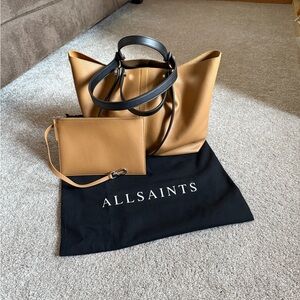 All Saints Tan Leather Tote Bag